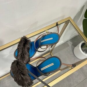 Marco De Vincenzo Fur Sandals with Blue Insole